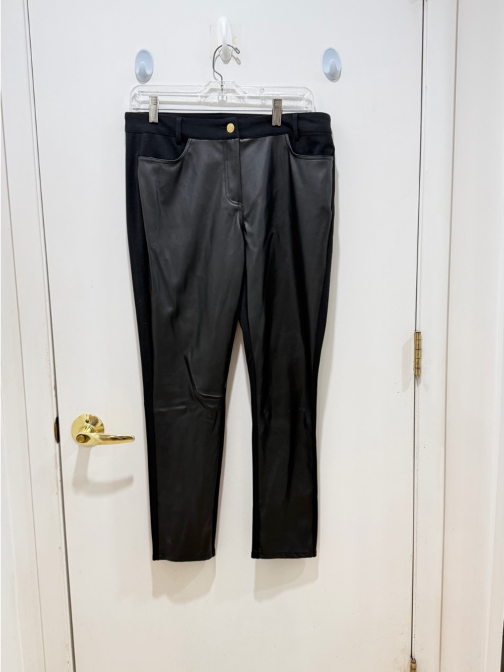 Black Faux Leather Front Leggings